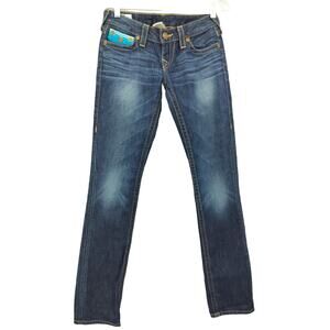 True Religion Women's Faded Denim Jeans Size 25 Straight Leg Color Blue